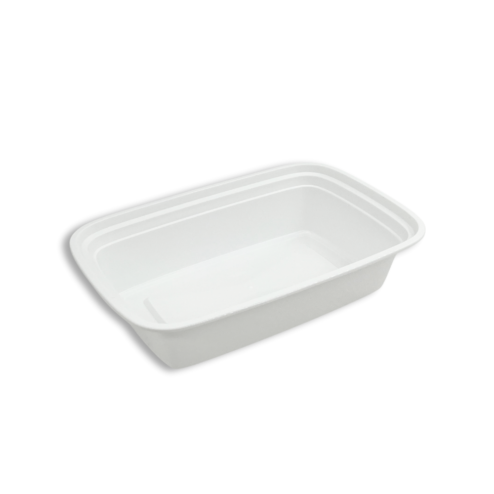 F-9638 | TD 38oz Microwaveable PP White Rectangular Container W/ Lid