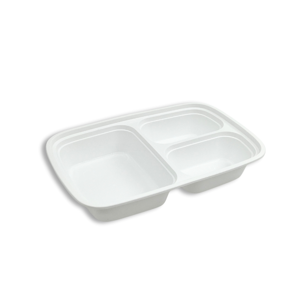 F-96326 | TD 26oz PP White Rectangular Container W/ Lid | 3 Compartment