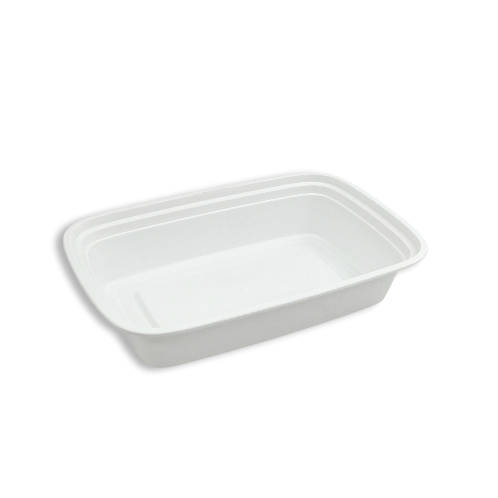 F-9632 | Conteneur rectangulaire blanc en PP micro-ondable TD de 32 oz avec couvercle - 150 ensembles