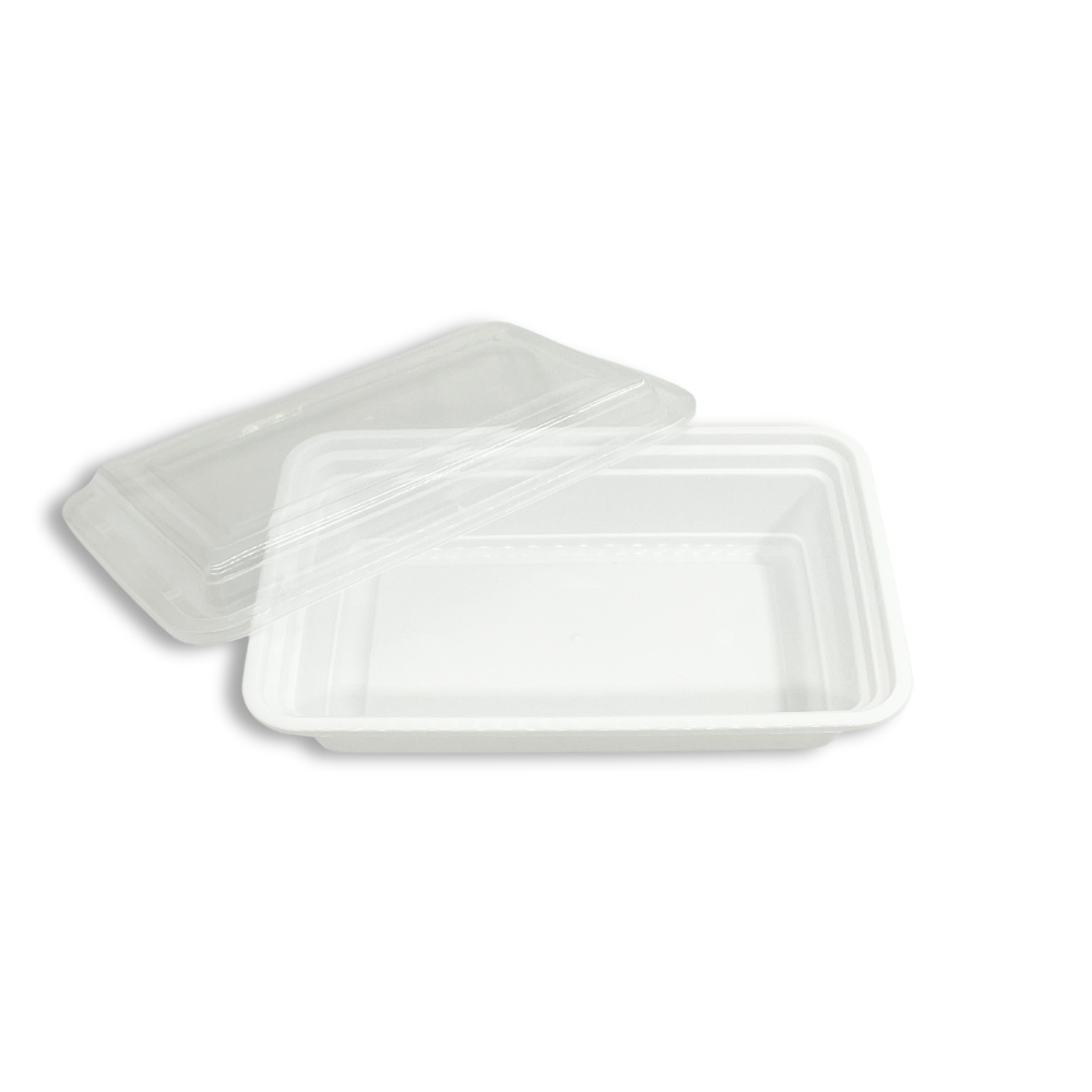 RE-32 | HD 32oz Microwaveable PP White Rectangular Container W/ Lid
