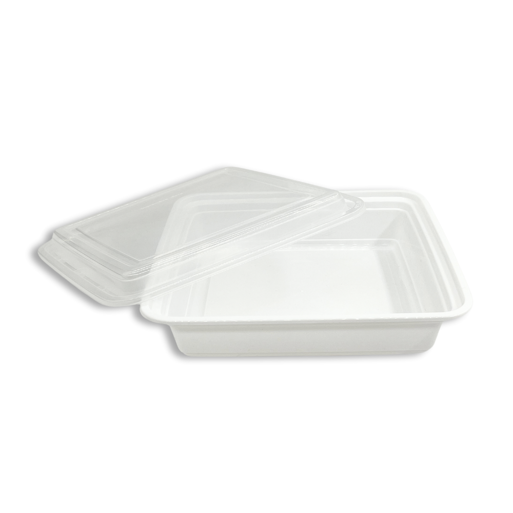 RE-48 | HD 48oz Microwaveable PP White Square Container W/ Lid