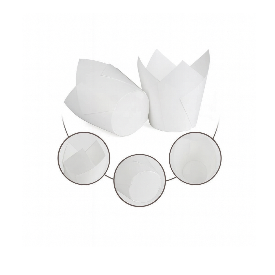 6" White Tulip Cupcake Baking Cup Muffin Liner Holder-details
