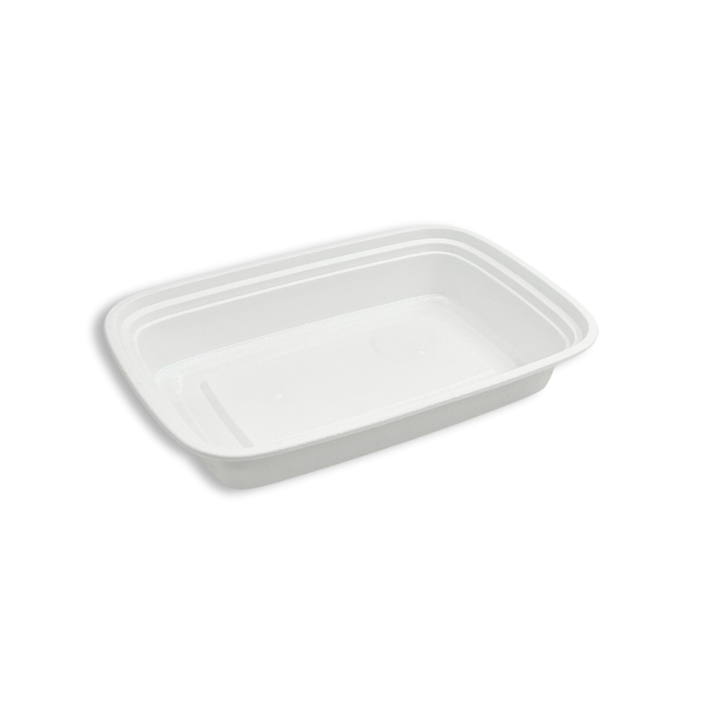 F-9628 | TD 28oz Microwaveable PP White Rectangular Container W/ Lid