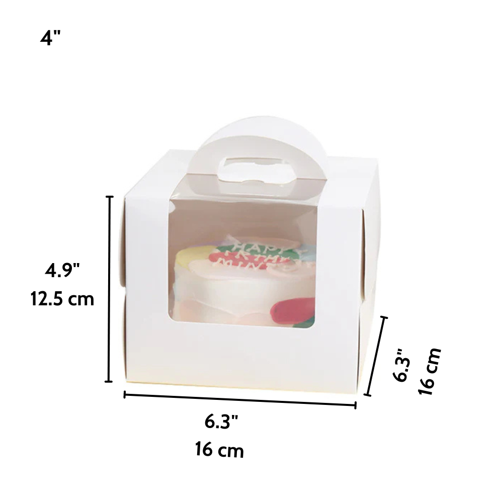 White Cake Box W/ Window & Handle & Board | Ideal for 4" Cake