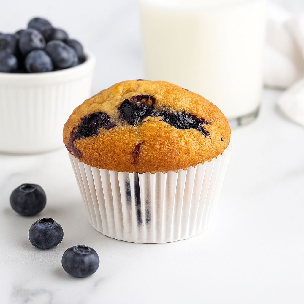 5.5" White Round Baking Paper Cup with blueberry muffin