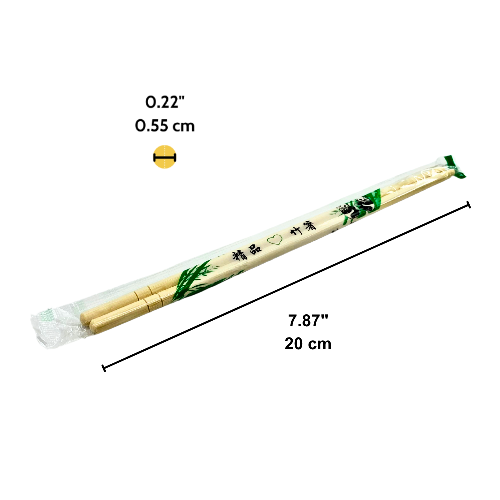 5.5mm Individually Plastic Wrapped Bamboo Chopsticks - size
