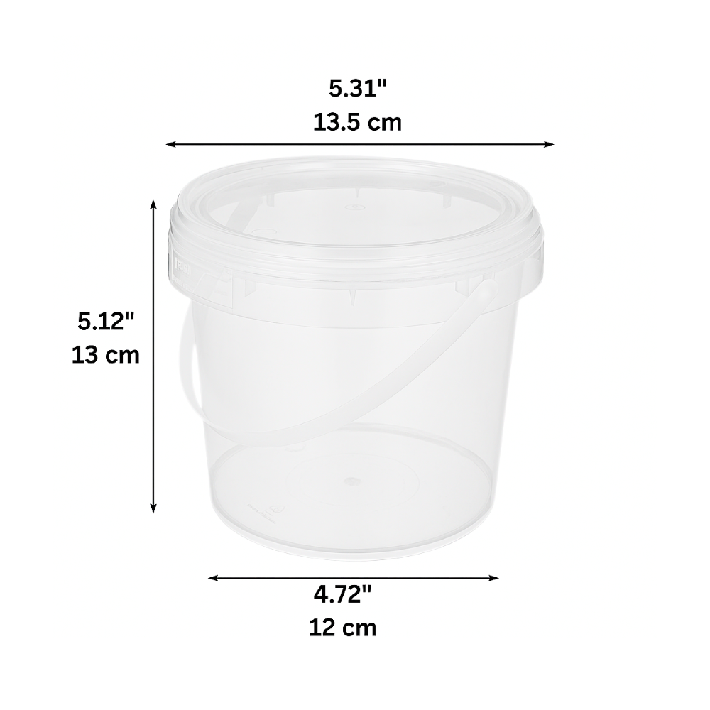 50oz Clear Plastic Bucket W/ Lid & Handle -size