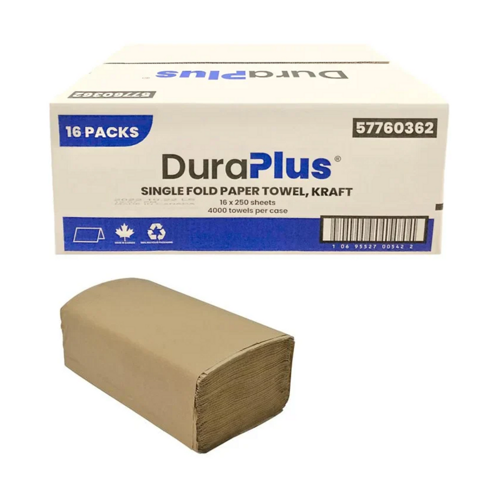 57760362 | 9x9" DuraPlus Single Fold Kraft Paper Hand Towel - 4000 Pcs