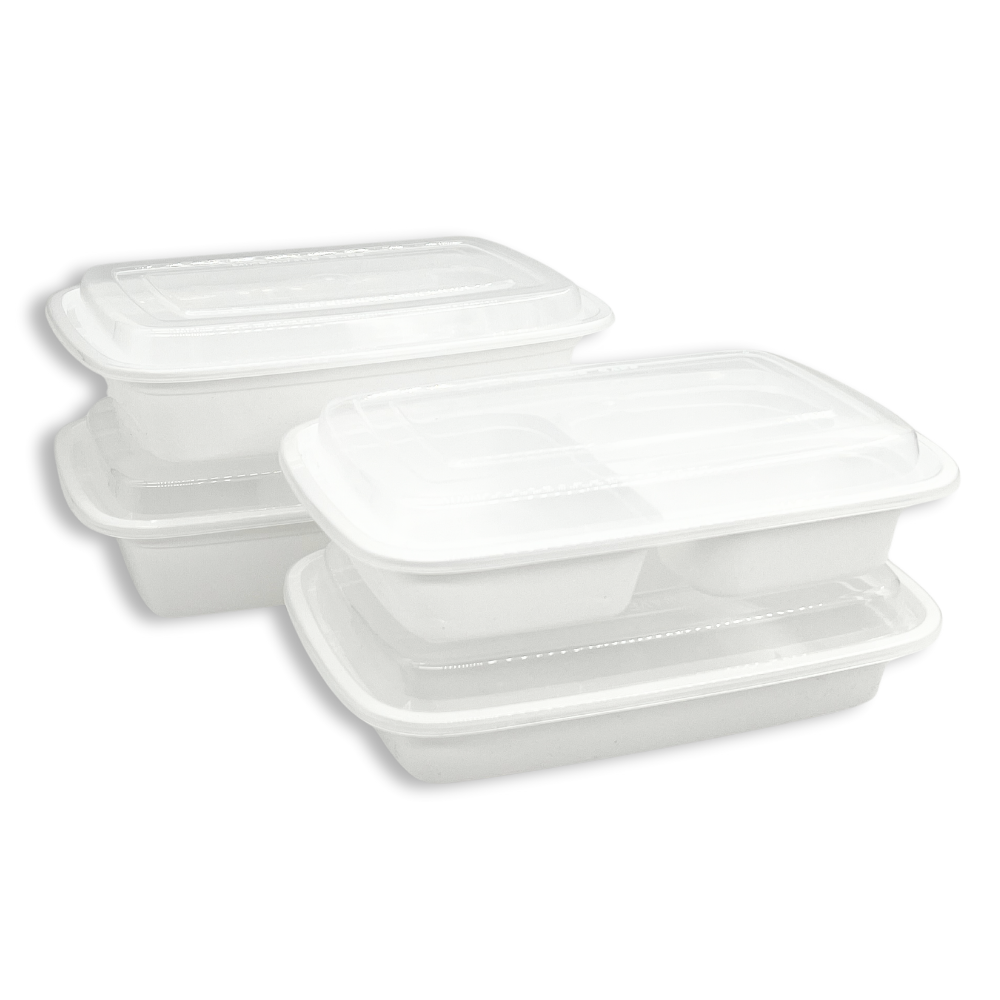 F-9638 | TD 38oz Microwaveable PP White Rectangular Container W/ Lid