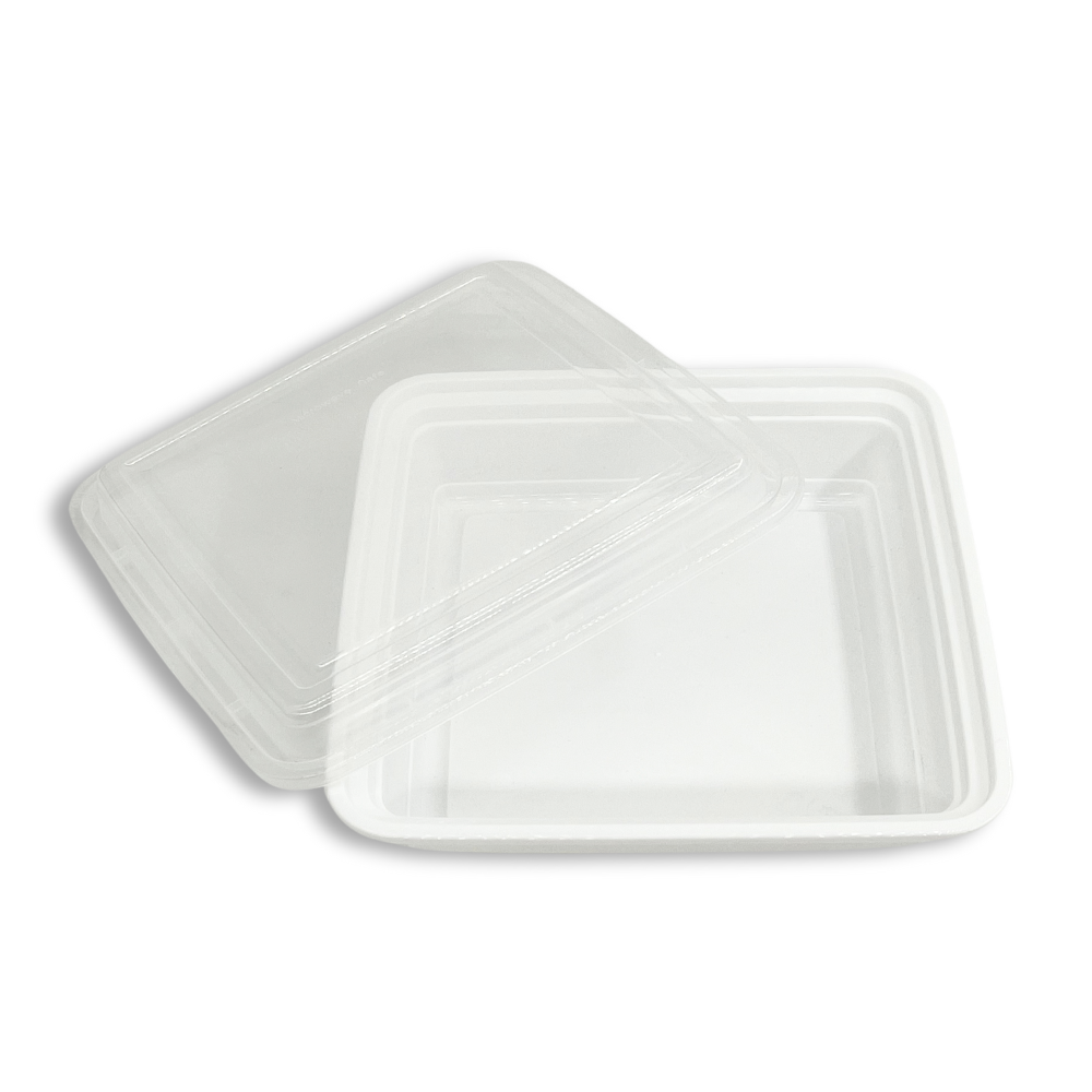RE-48 | HD 48oz Microwaveable PP White Square Container W/ Lid