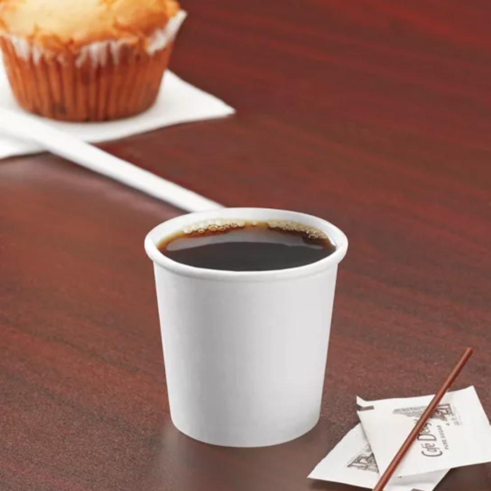 80720 | 4oz White Single Wall Paper Cup | 62mm Top - with coffee