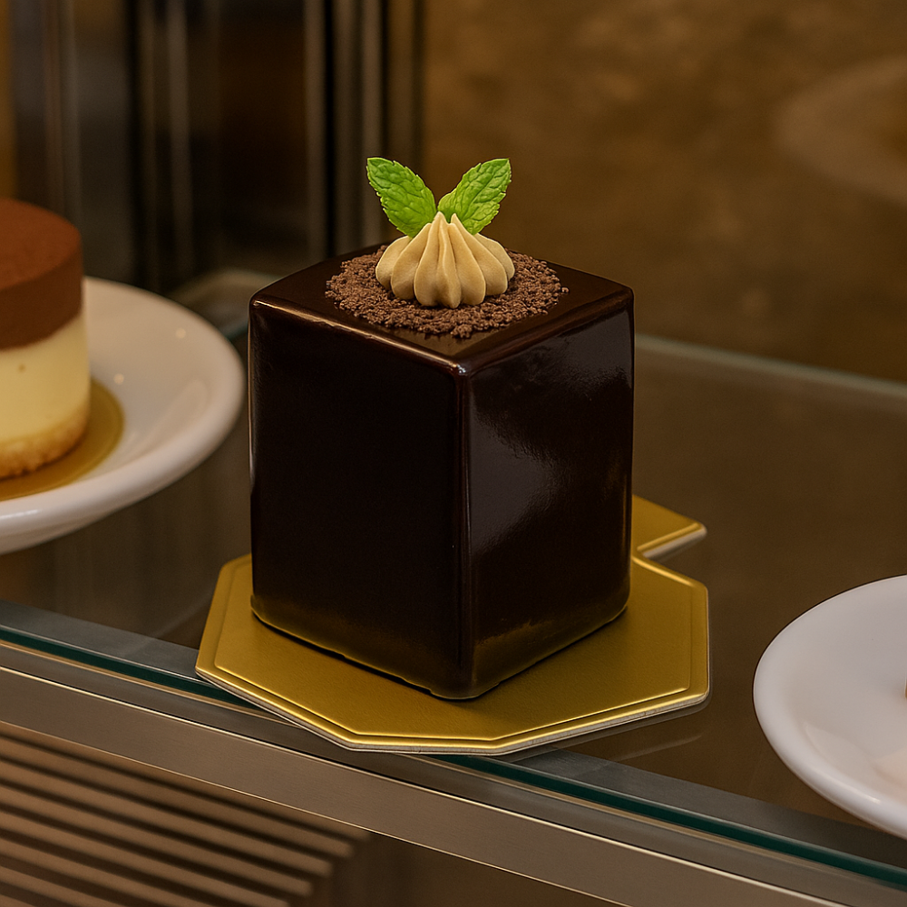 610014 | 3.54x3.54" Golden Hexagon Cake Paper Pad W/ Handle-with cake