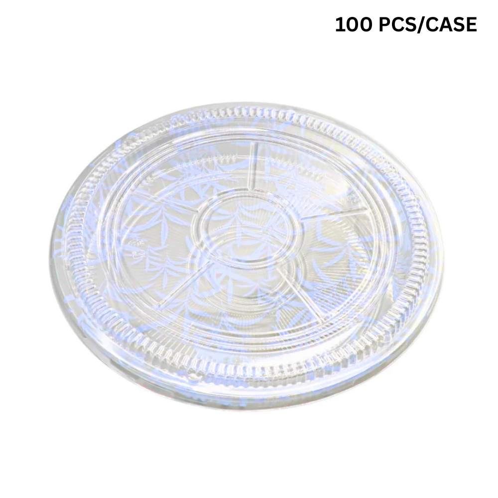 Clear plastic lid with grid pattern on a white background, labeled '100 PCS/CASE'.