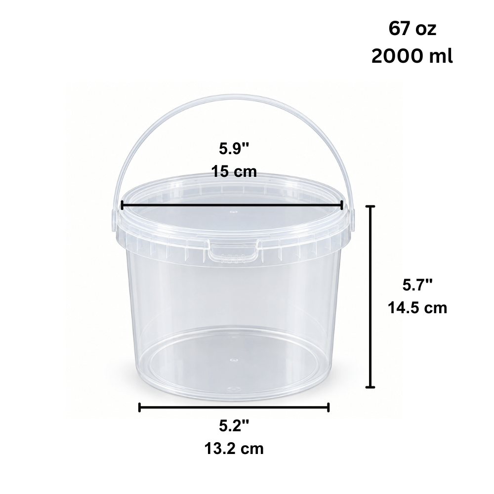 67oz PP Clear Dessert Food Storage Round Bucket W/ Lid & Handle - size