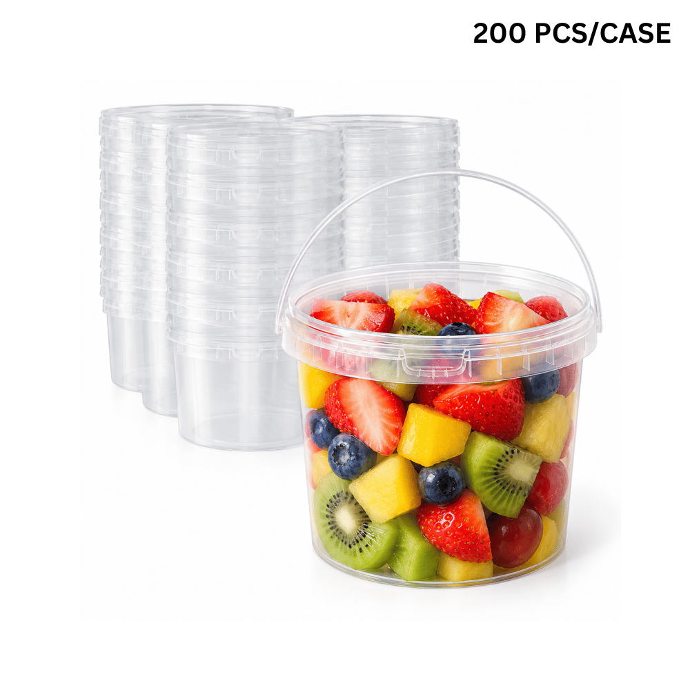 67oz PP Clear Dessert Food Storage Round Bucket W/ Lid & Handle (200 Pcs/Case)