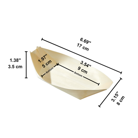 6" Pine Wooden Boat Shaped Sushi Dessert Serving Plate - size