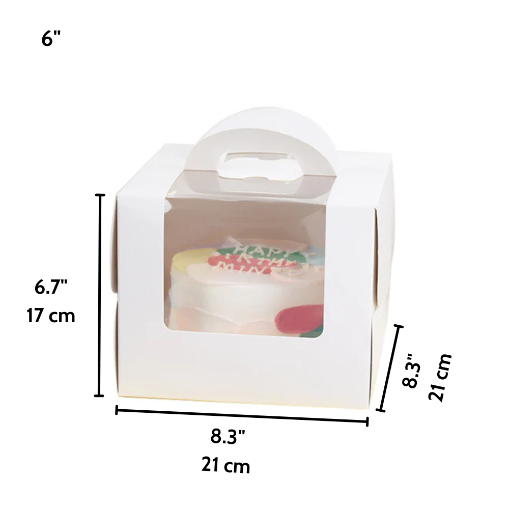 White Cake Box W/ Window & Handle & Board | Ideal for 6" Cake