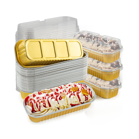 6oz Golden Aluminum Foil Mini Loaf Baking Pan W/ Clear High Lid - 1000 Sets