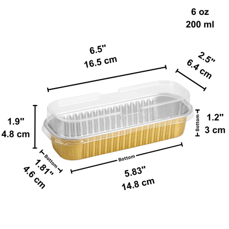 6oz Golden Aluminum Foil Mini Loaf Baking Pan W/ Clear High Lid - size