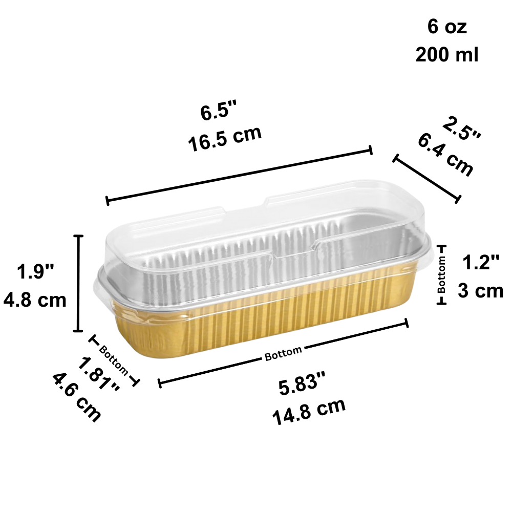 6oz Golden Aluminum Foil Mini Loaf Baking Pan W/ Clear High Lid - size