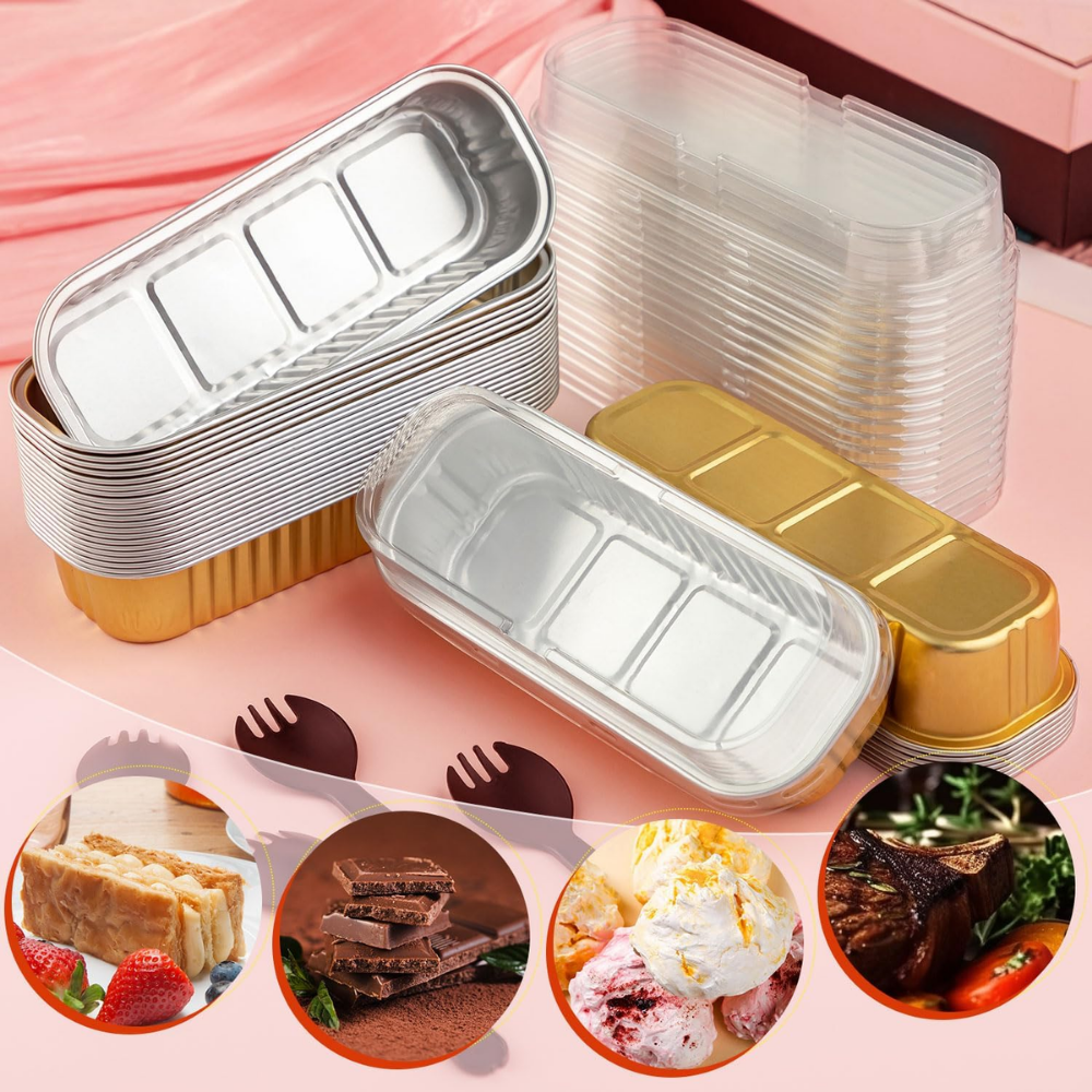 6oz Golden Aluminum Foil Mini Loaf Baking Pan W/ Clear High Lid - used item
