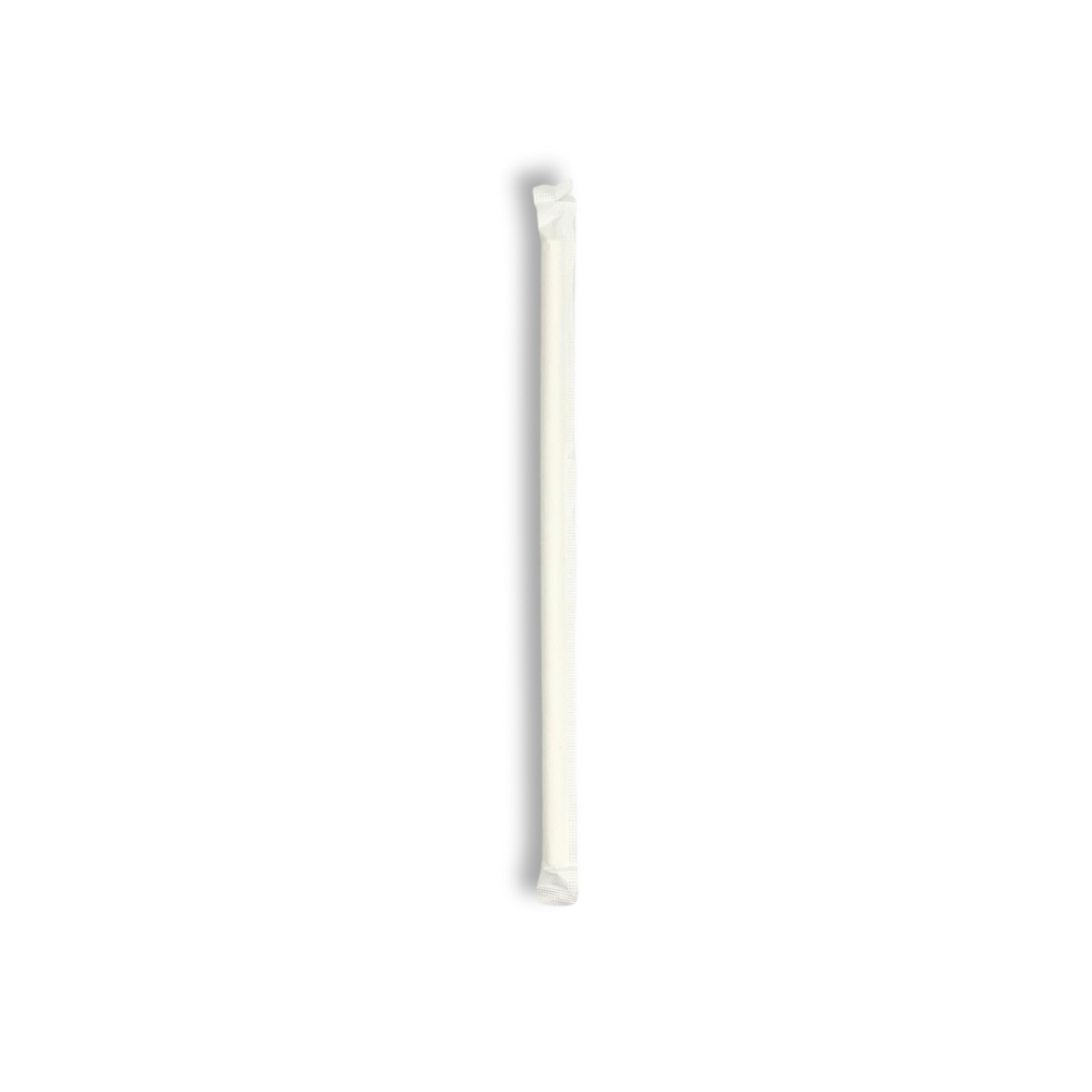 6x210mm Eco-friendly Diagonal Cut White Paper Straw (Individually Wrapped) - 5000 Pcs