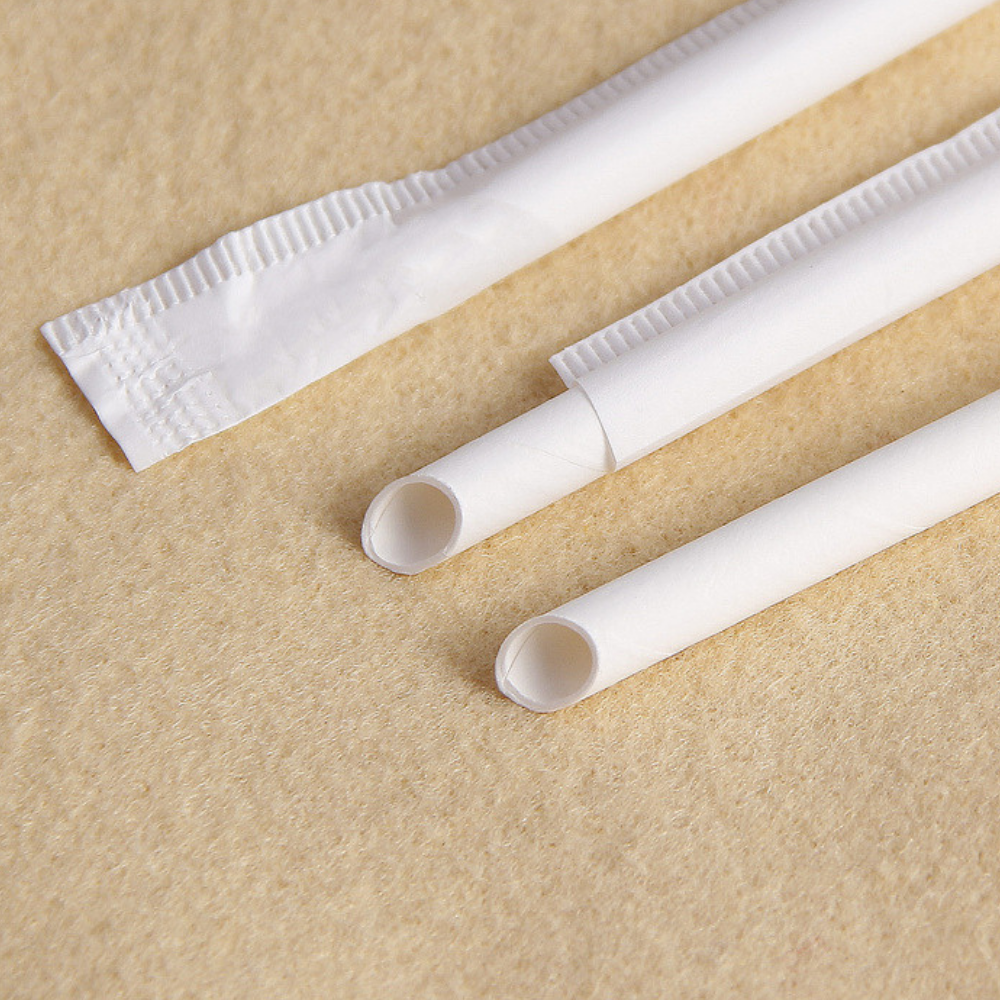 6x210mm diagonal cut white paper straws, eco-friendly biodegradable straws for drinks - individually wrapped 5000 pcs bulk pack