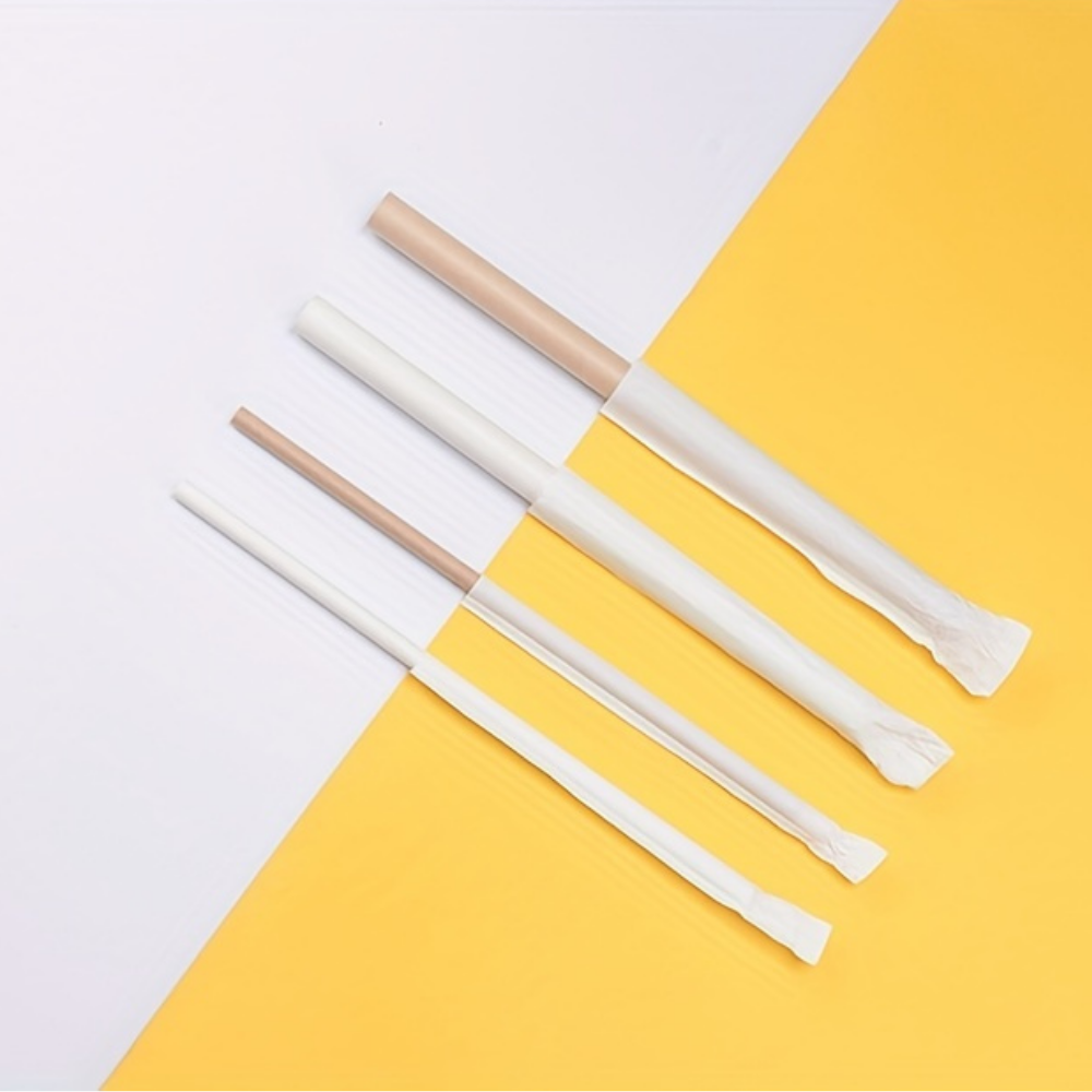 6x210mm diagonal cut white paper straws, eco-friendly biodegradable straws for drinks - individually wrapped 5000 pcs bulk pack