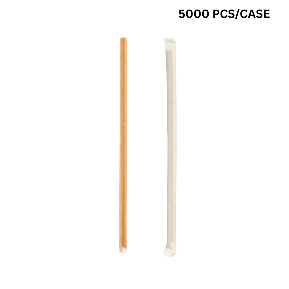 6x230mm diagonal cut kraft paper straws, eco-friendly biodegradable straws for bubble tea - individually wrapped 5000 pcs bulk pack
