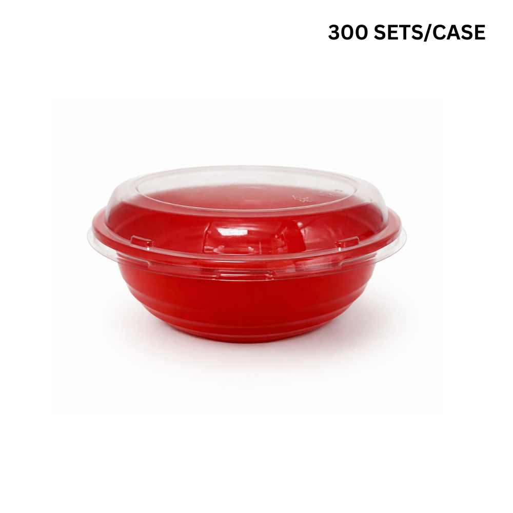 #700 | 24oz PP Red Donburi Bowl W/ PET Clear Lid - 300 SETS