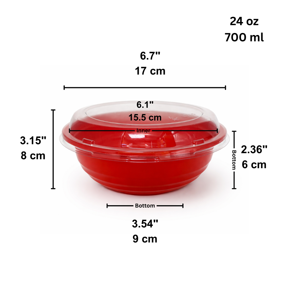 #700 24oz PP Red Donburi Bowl W PET Clear Lid - SIZE