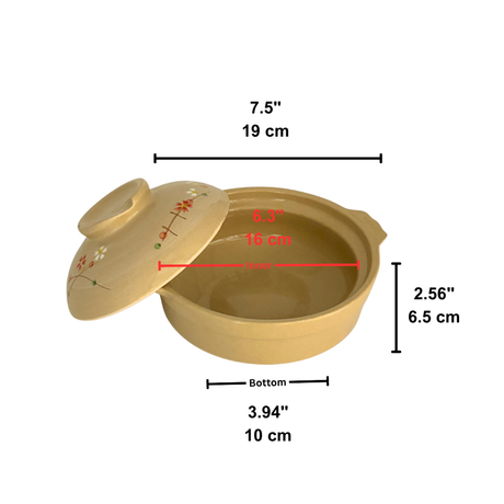 #774149 | 7.5" Shallow Clay Sand Pot | Donabe Hotpot for Stove & Oven-size