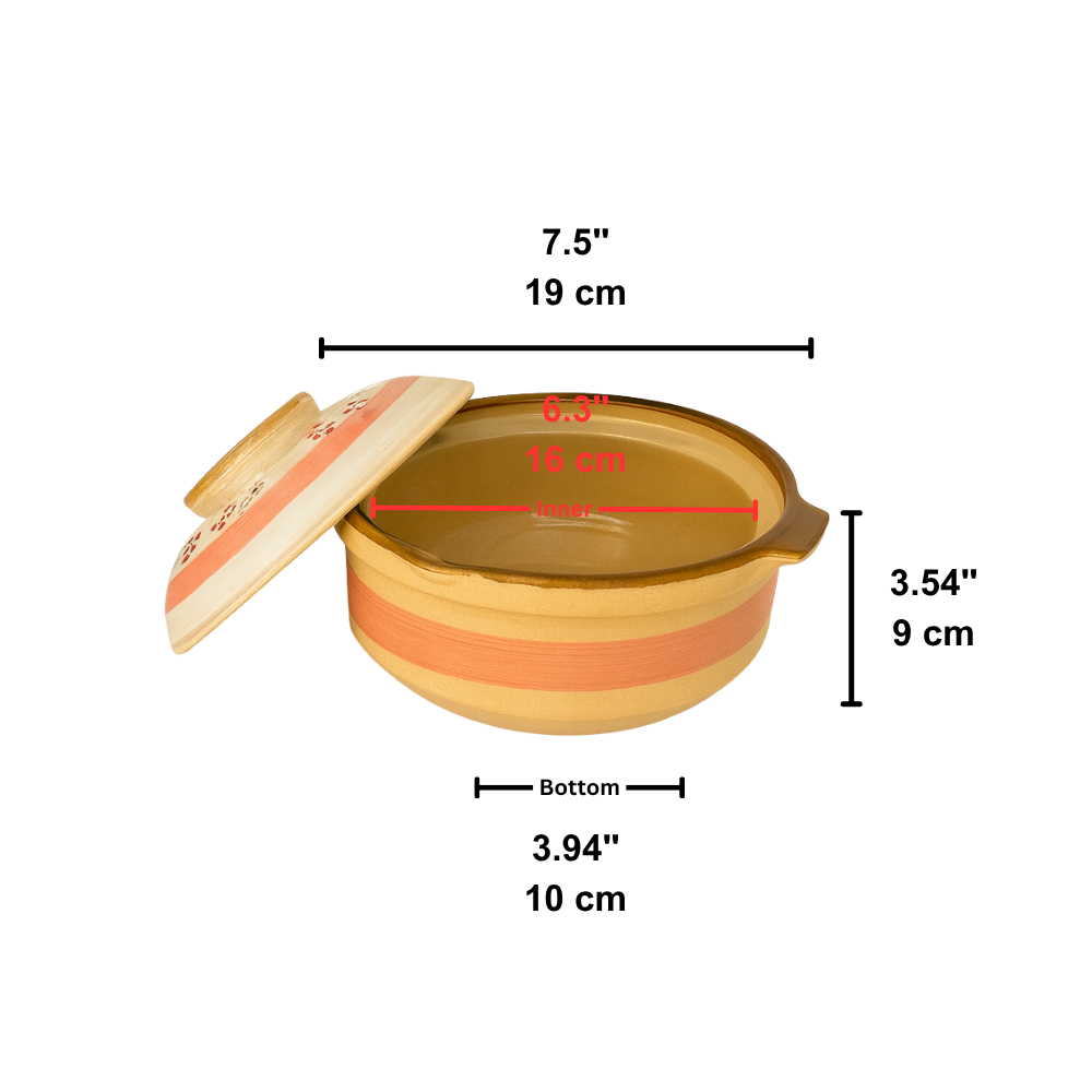 774164 | 7.5" Deep Clay Sand Pot | Donabe Hotpot for Stove & Oven - size