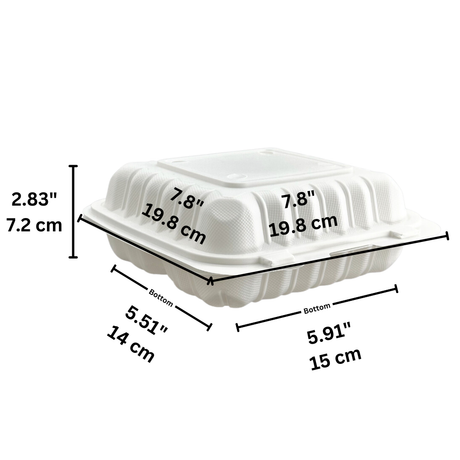 #783 | PP Square Clamshell Container W/ Hole | 3 Compartment | 7.8x7.8x2.83" - size