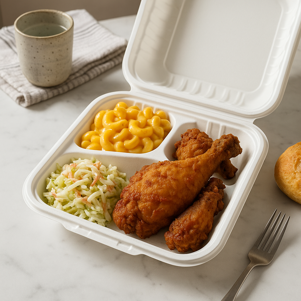 #783 | PP Square Clamshell Container W/ Vent Hole | 3 Compartment | 7.8x7.8x2.83"