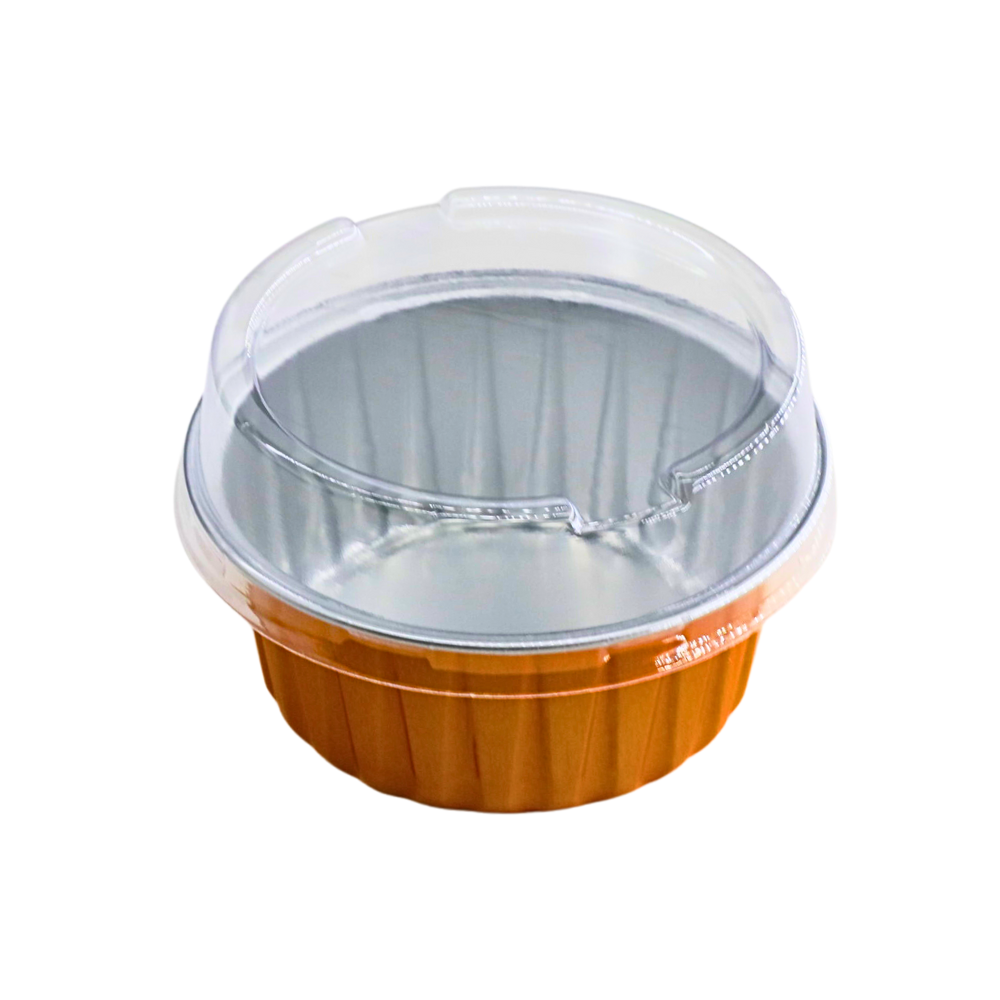 7oz Golden Aluminium Foil Baking Cup W/ Clear High Lid - 200 Sets