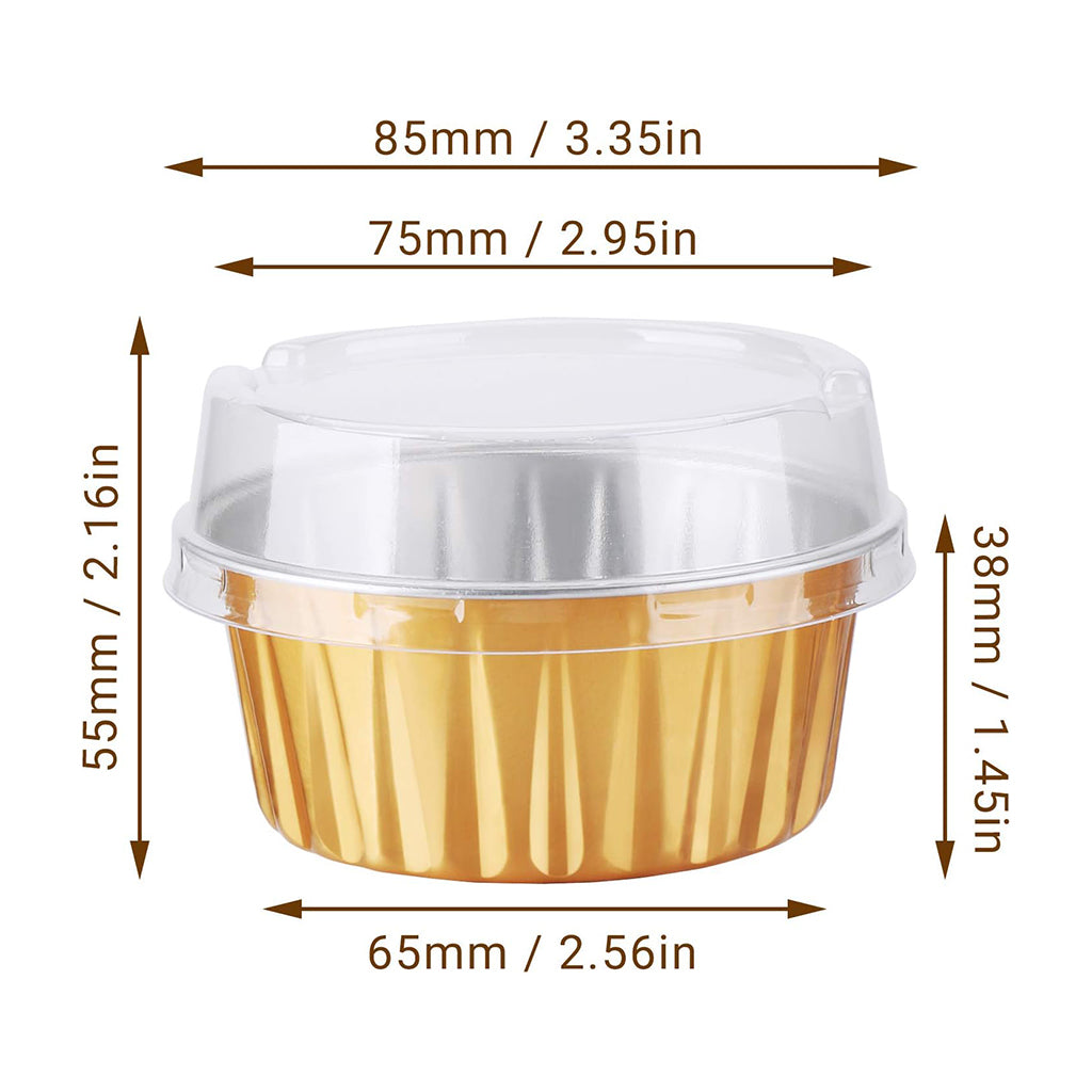 Tasse de cuisson en papier d'aluminium doré de 7 oz avec couvercle haut transparent - 200 ensembles
