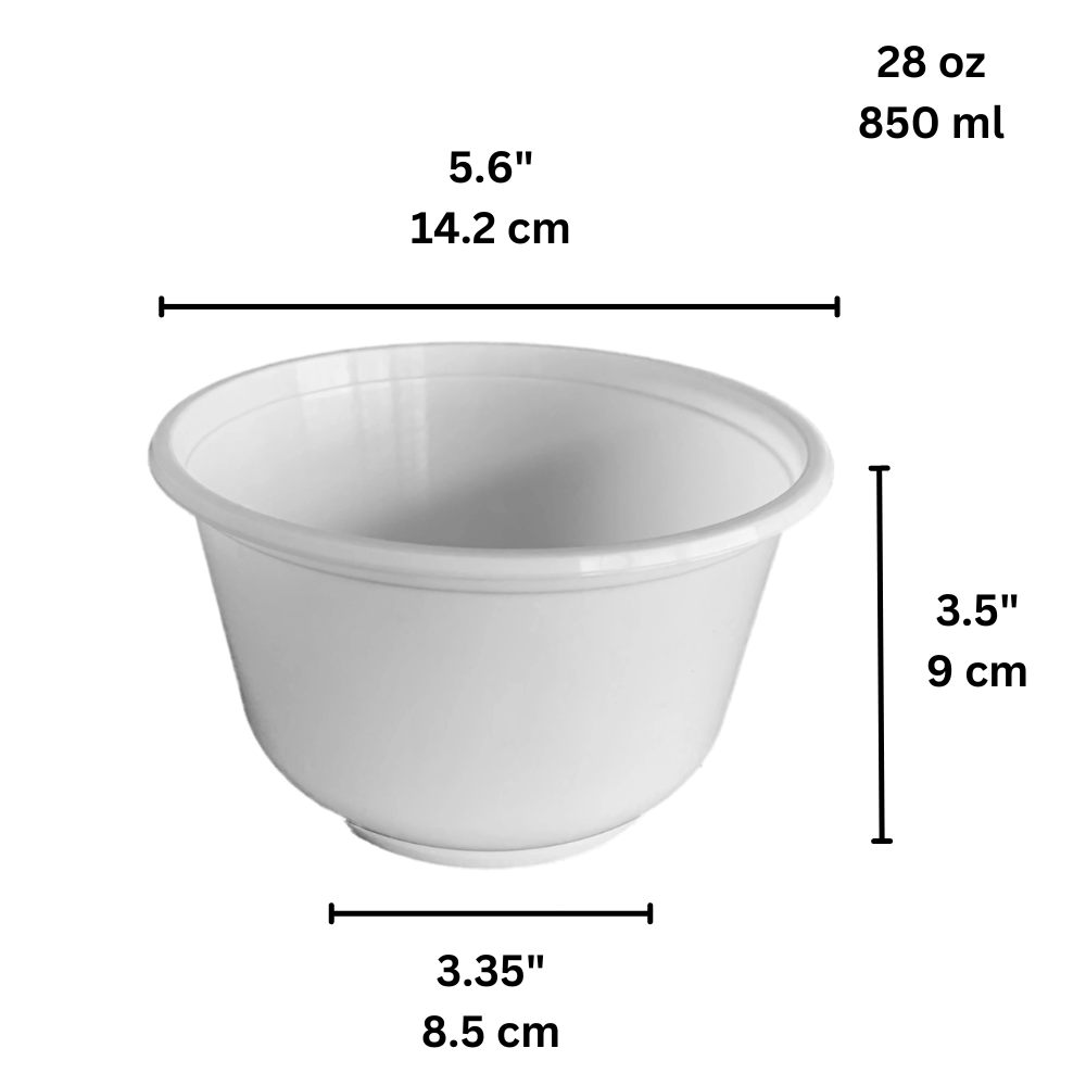 850FBM | 28oz Microwaveable PP White Round Bowl (Base Only) - size