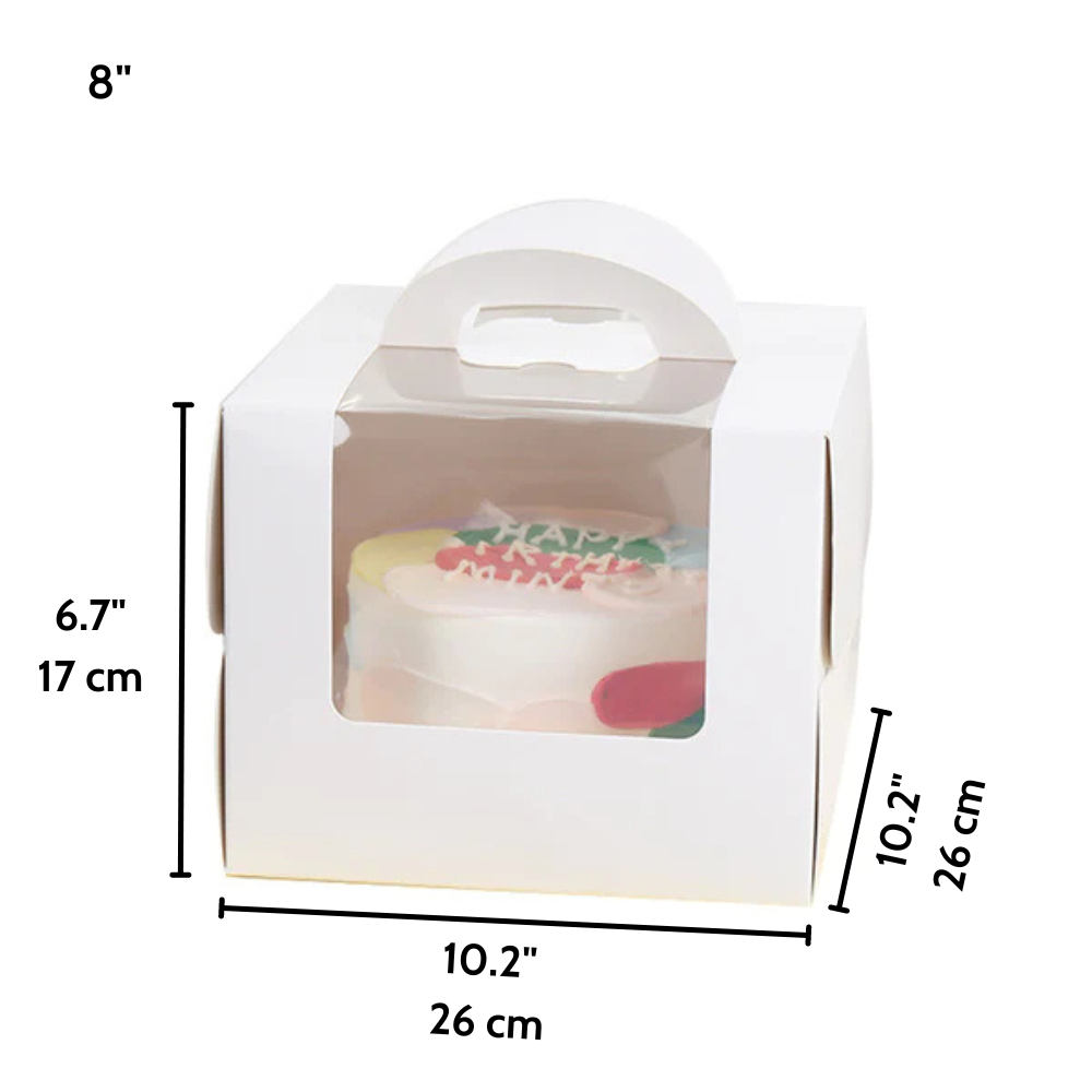White Cake Box W/ Window & Handle & Board | Ideal for 8" Cake