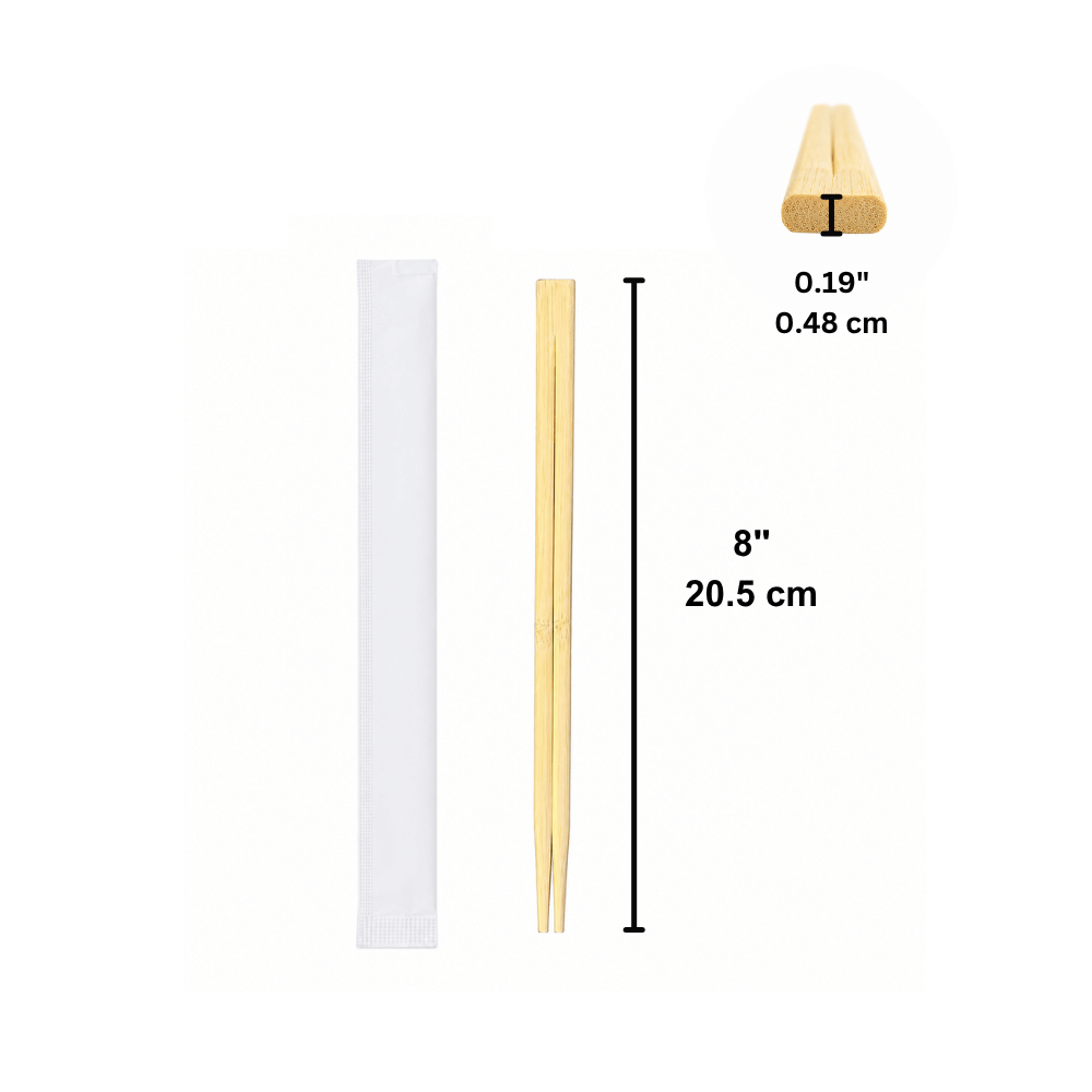 8" Individually Paper Wrapped Bamboo Chopsticks (2000 Pairs/Case) - size