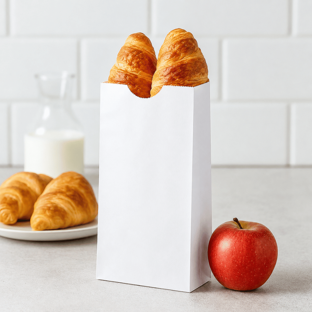 8lb Superwhite Paper Bakery Bag | 6.25x4x12.375" - with bread
