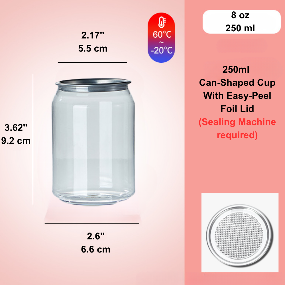 8oz Can-Shaped Clear PET Cup W/ Easy-Peel Foil Lid