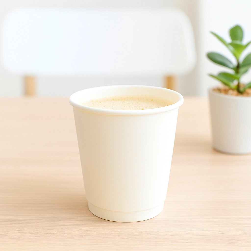 8oz White Double Wall Paper Hot Cup with hot coffee