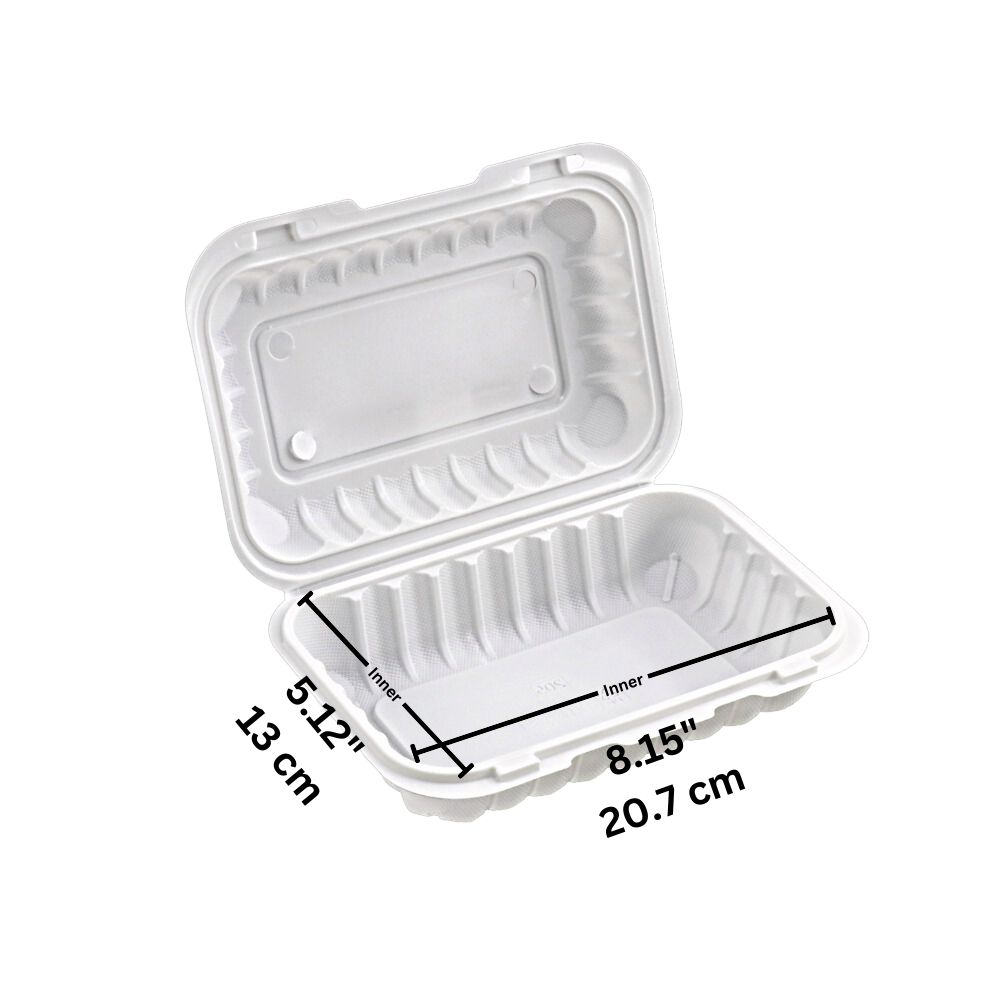 #96H | Microwavable PP Rectangular Clamshell Container W/ Hole | 9x6x3" - open