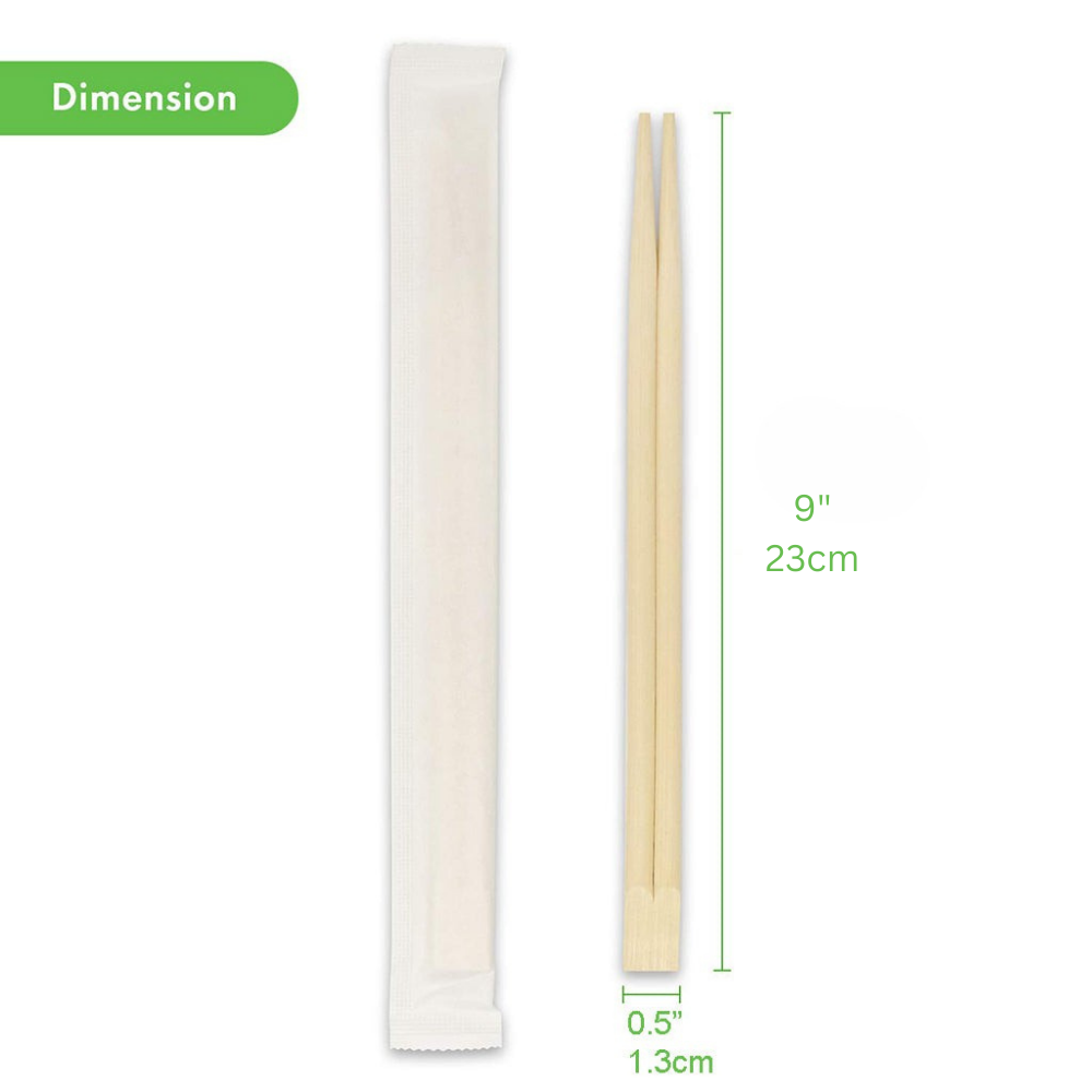 9" Individually Paper Wrapped Bamboo Chopsticks - size