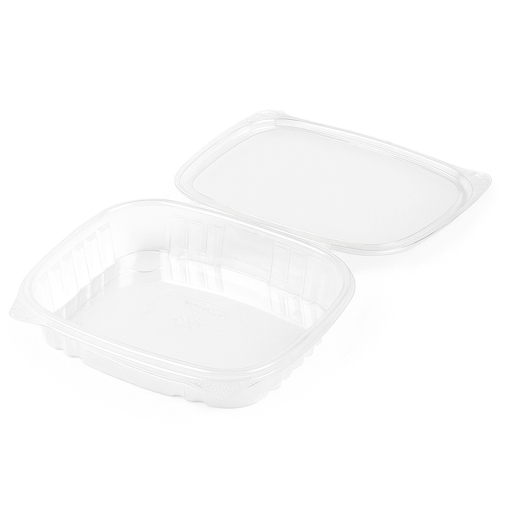 CS24 | Récipient à salade rectangulaire à charnière en PET transparent de 24 oz | 6,89x5,91x1,97" - 200 ensembles