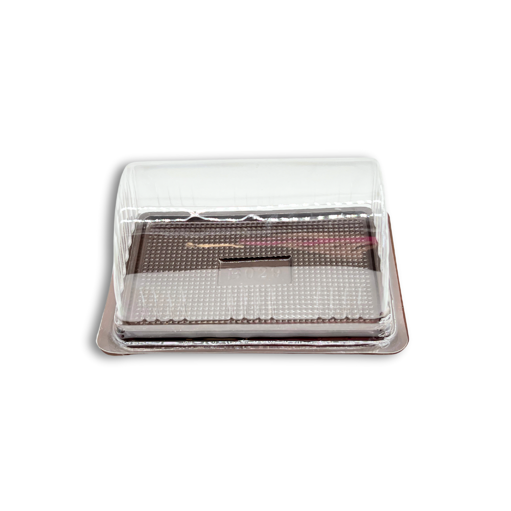 B029 | Mini Plastic Roll Cake Box W/ Clear Dome Lid | 5.43x3.62x2.36"-front