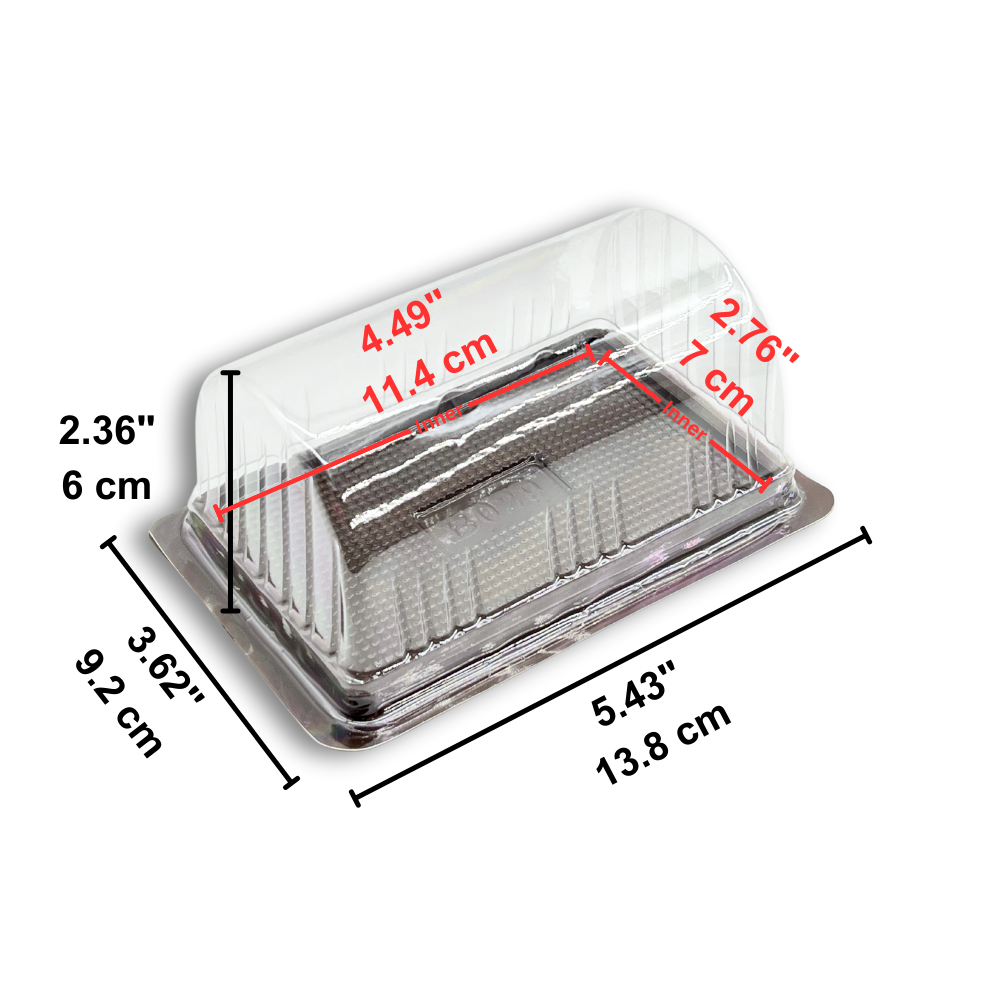 B029 | Mini Plastic Roll Cake Box W/ Clear Dome Lid | 5.43x3.62x2.36"-size