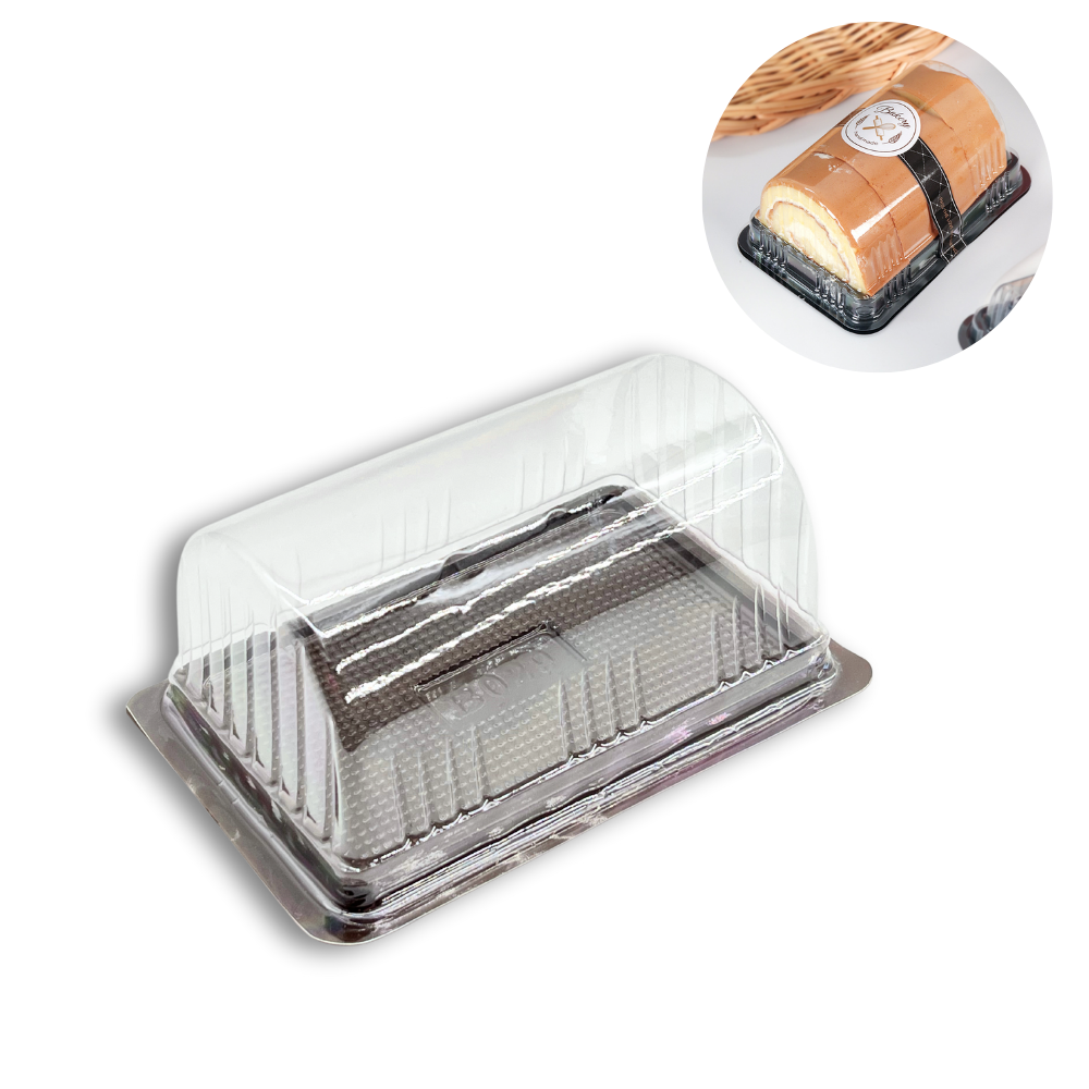 B029 | Mini Plastic Roll Cake Box W/ Clear Dome Lid | 5.43x3.62x2.36"