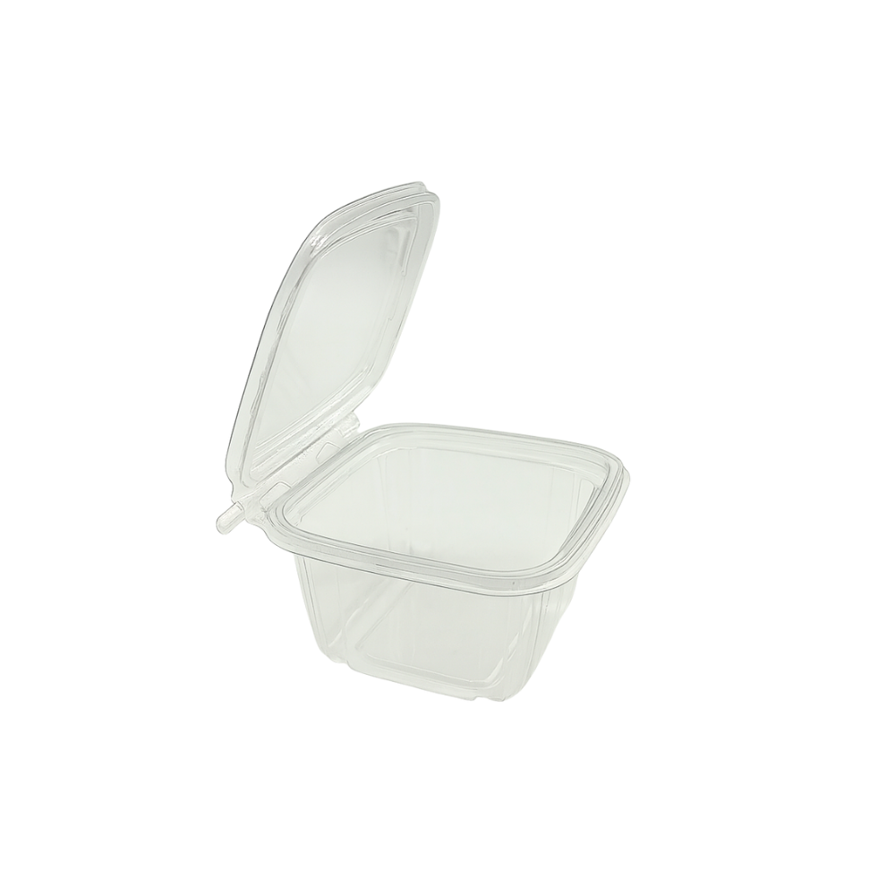 B07-OME-16ST | 16oz PET Clear Anti-fog Hinged Tamper Evident Salad Container - open